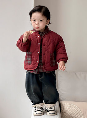英国KABEI TREE男童拜年服红色棉服外套2026新款冬季加厚超好看潮