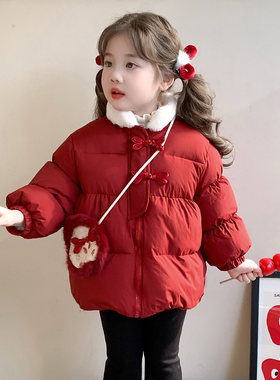 英国KABEI TREE红色棉服女童冬季加厚超好看保暖外套新年拜年服