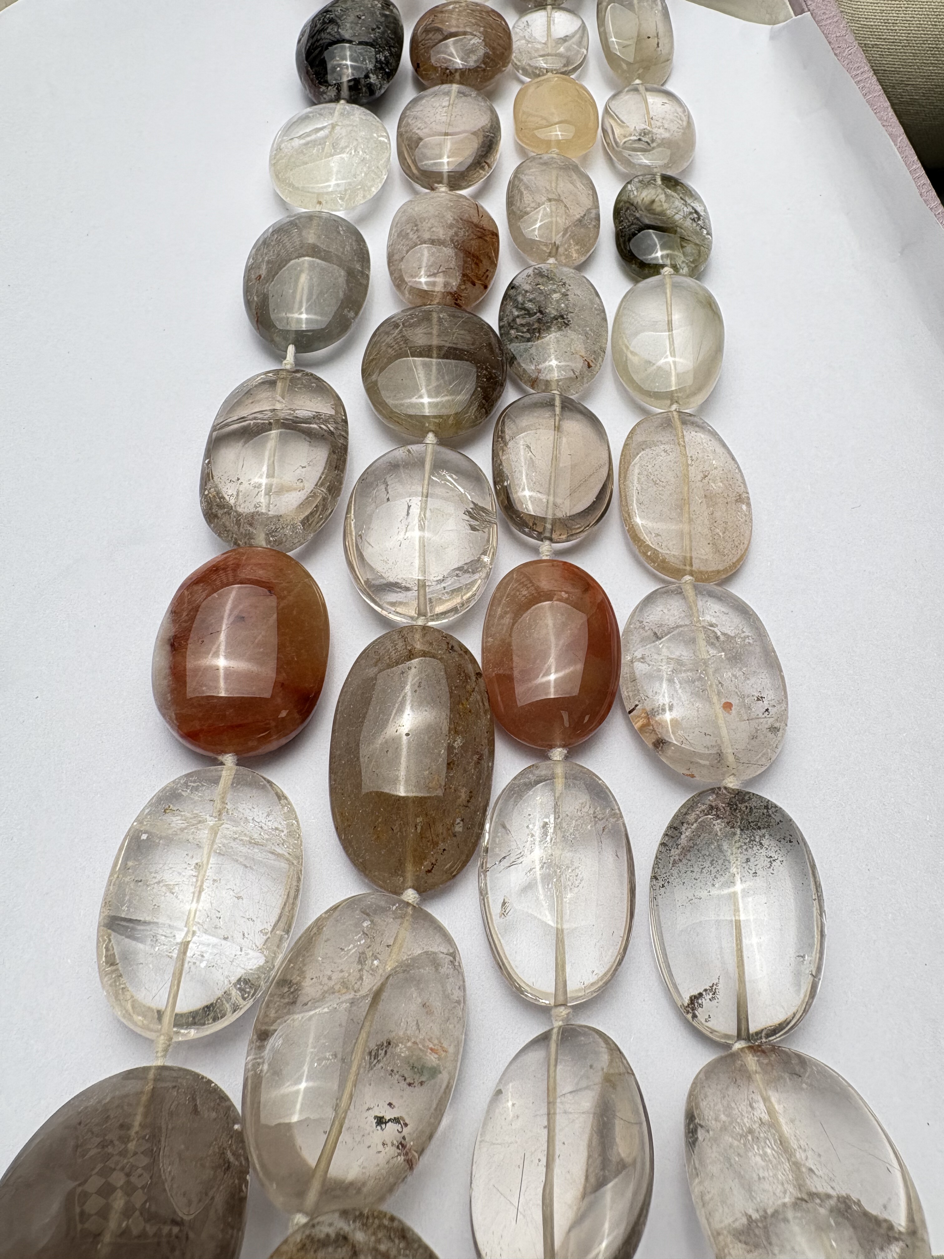 天然老矿彩发晶幽灵椭圆蛋面diy手串项链半成品搭配 约20*30mm