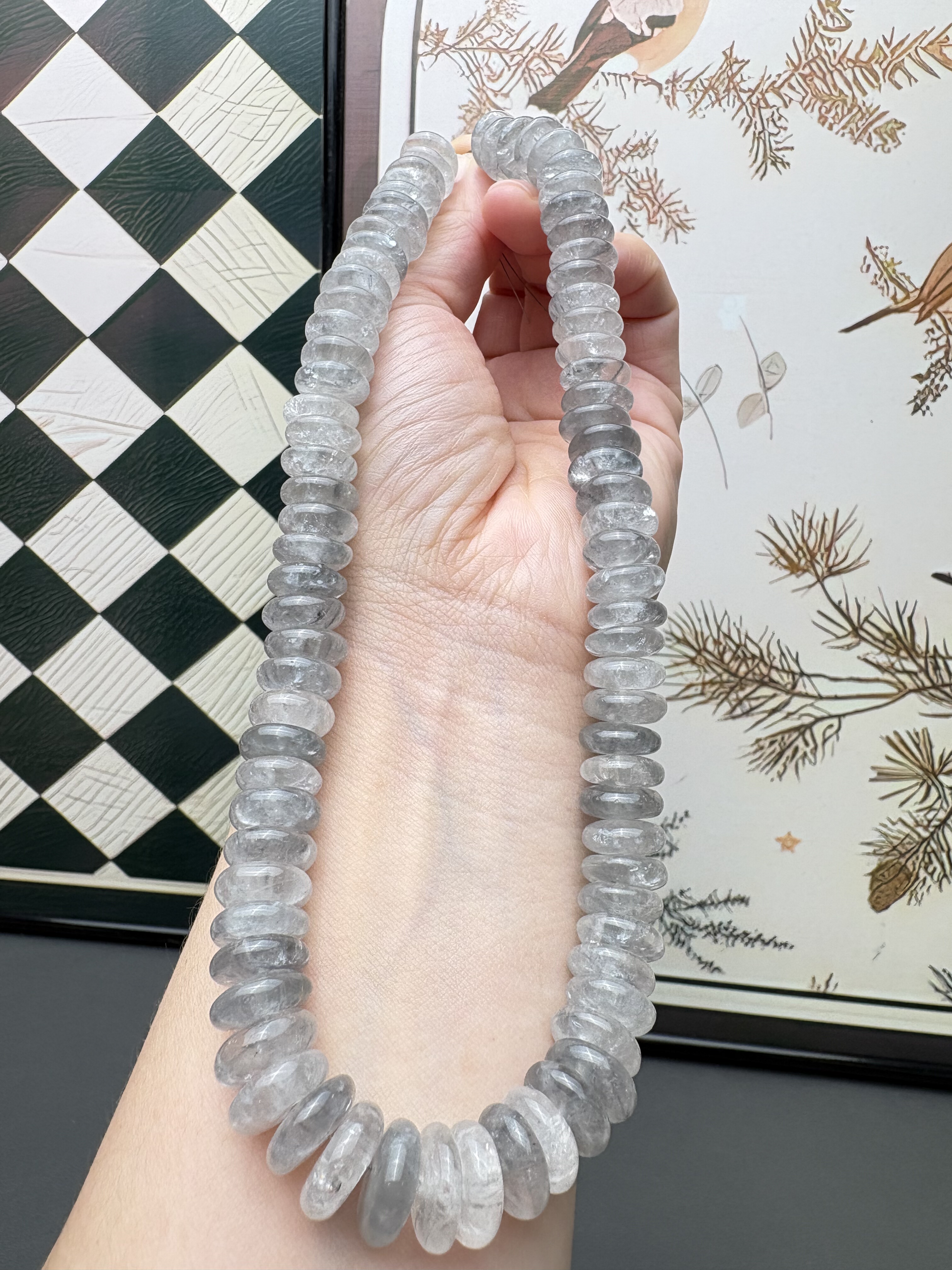 天然外贸魔鬼水晶云水晶算盘珠diy手串项链搭配半成品 约12mm