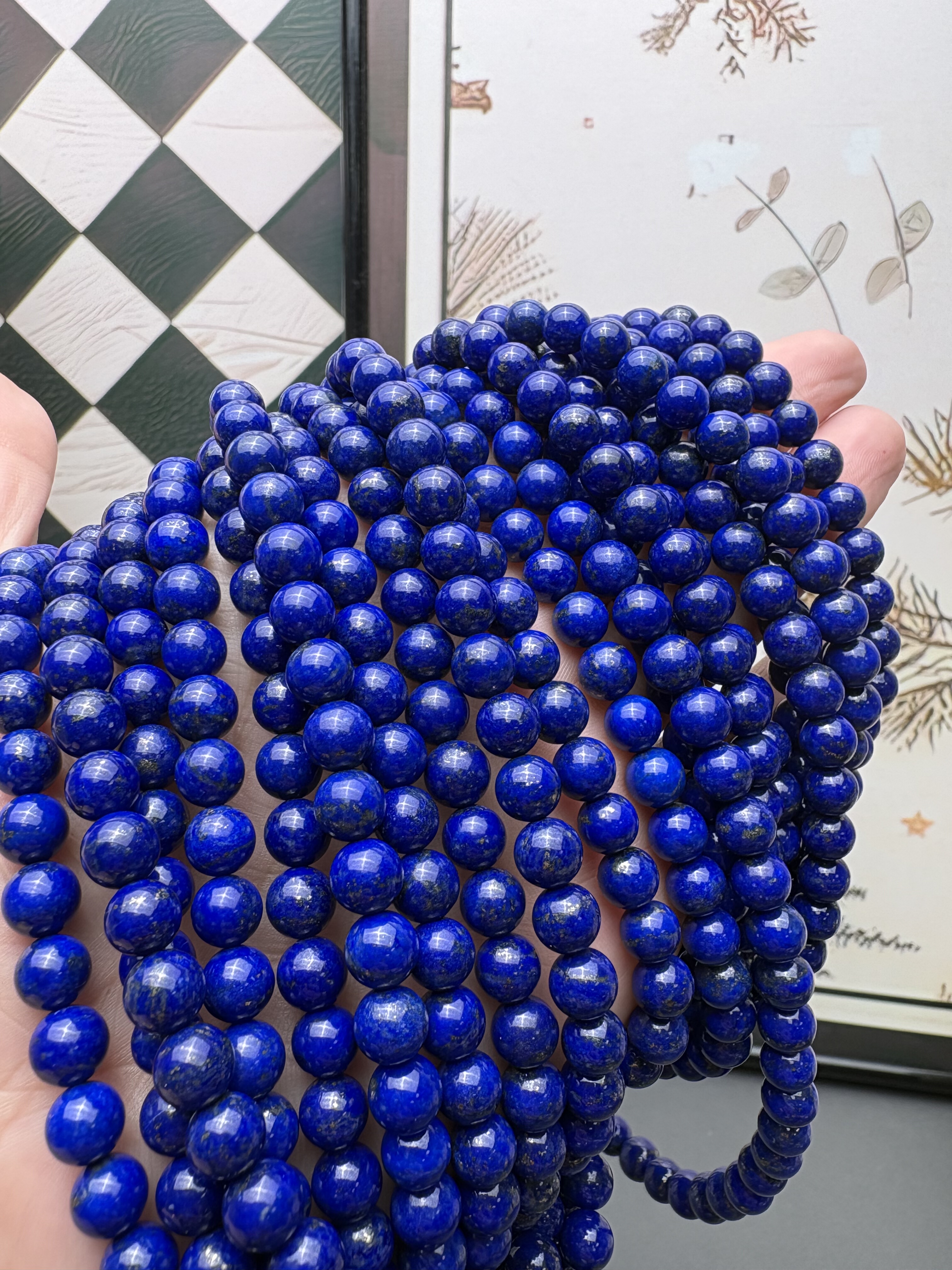 天然特级克莱因蓝阿富汗青金石圆珠三圈diy手串项链半成品约6.5mm