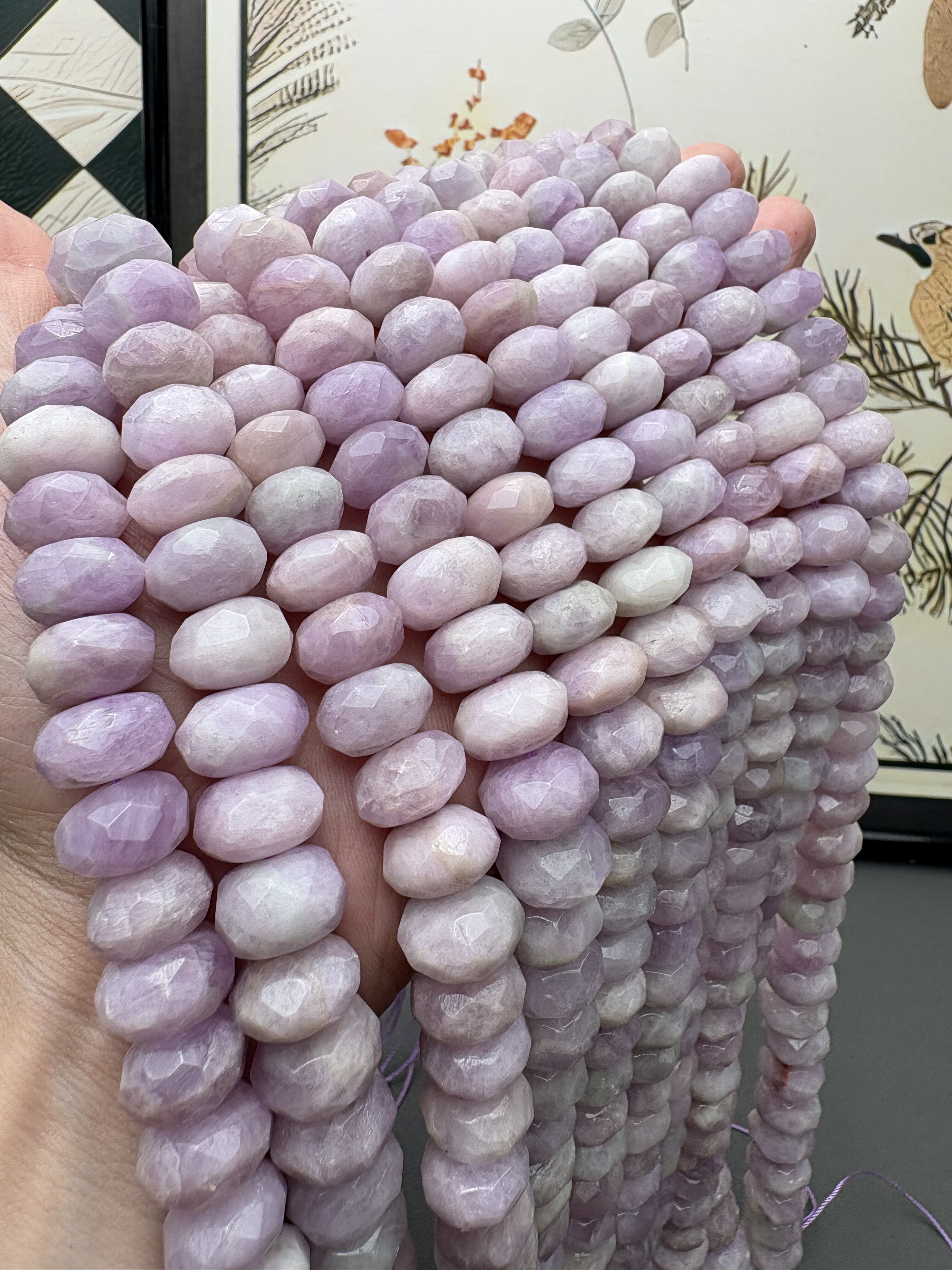 天然A级紫锂辉算盘珠精工切面diy手串项链搭配半成品 约13.5*8mm