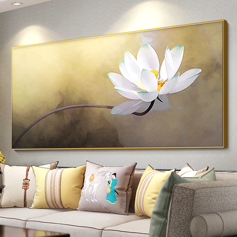 纯手工绘油画荷花禅意客厅沙发背景墙挂画现代简约卧室床头装饰画图片