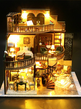 m213筑梦高阁diy手工拼装木质小屋3d立体欧式拼装小屋跨境玩具