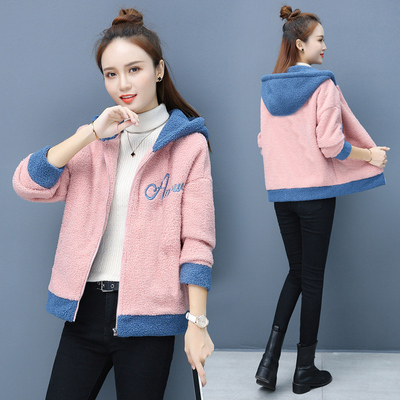 秋冬季加绒卫衣百搭羊羔绒外套女