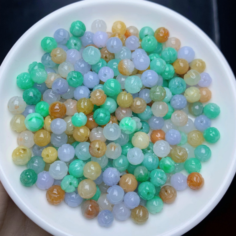 冰种飘花翡翠圆珠算盘珠DIY配件