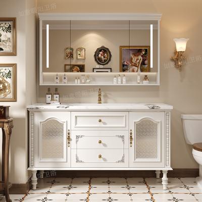 美式橡木浴室柜陶瓷一体盆