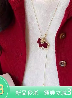 新年红小马吊坠毛衣链本命年项链