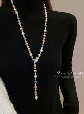 合金材质长款珍珠项链女