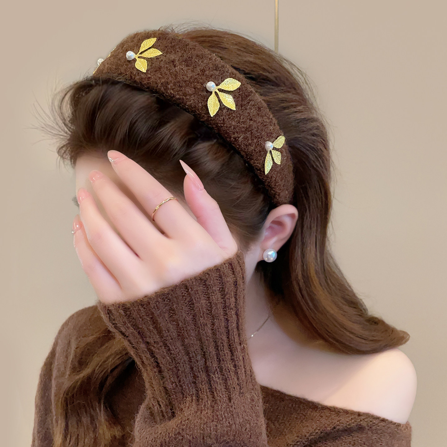 秋棠金叶~复古美拉德毛呢发箍高级感洋气时尚高颅顶头箍旅行发卡
