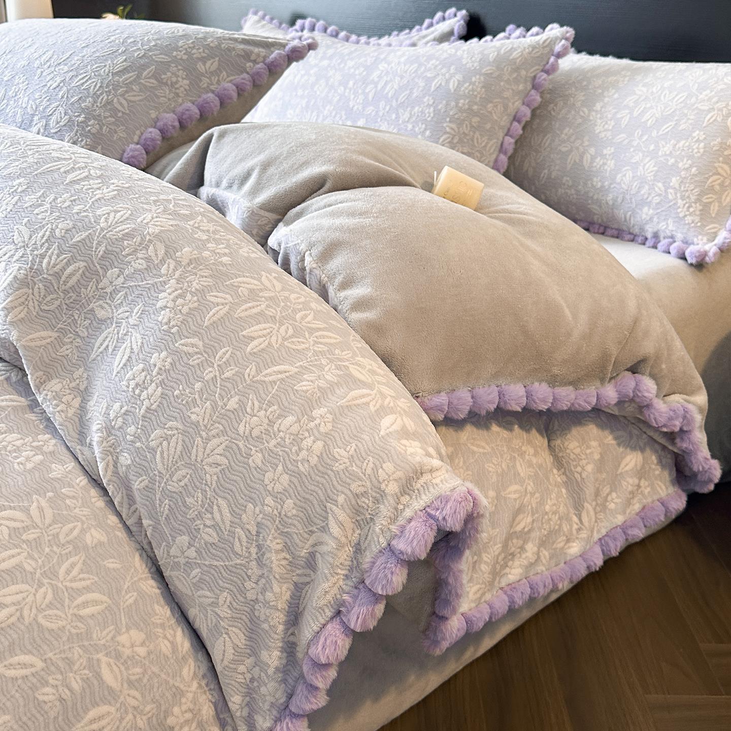 秋冬季烂花牛奶绒四件套床上用品