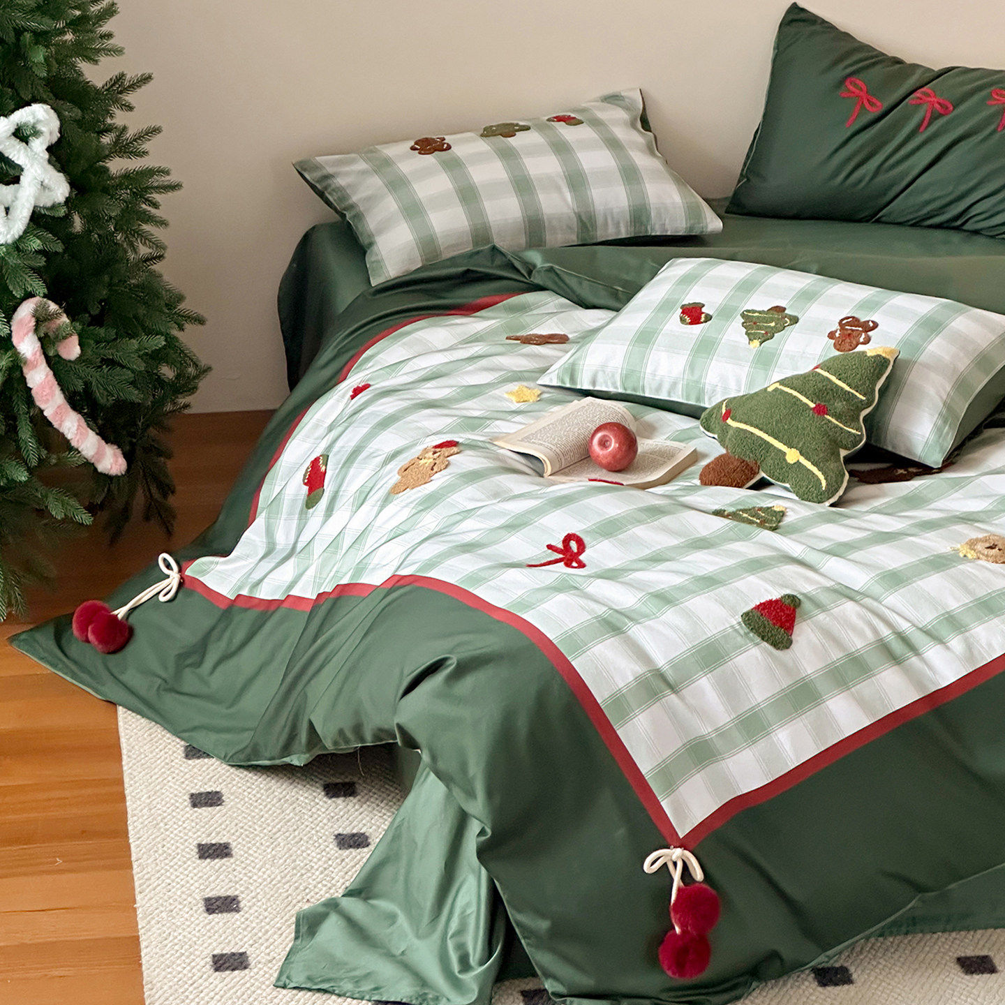 圣诞节四季款120S纯棉长绒棉四件套全棉被套床单小清新圣诞树床品