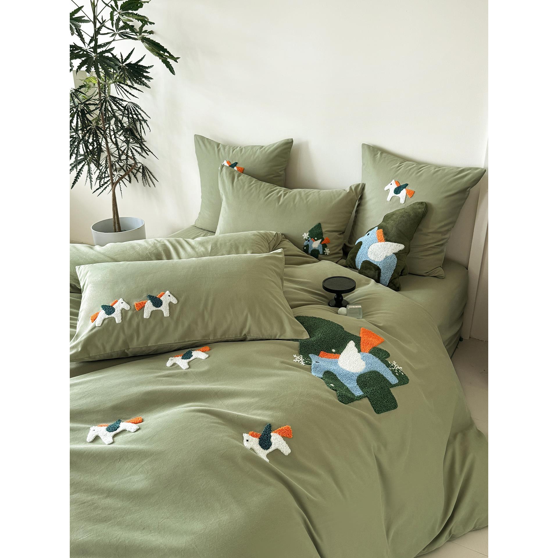 小清新马120支全棉磨毛四件套