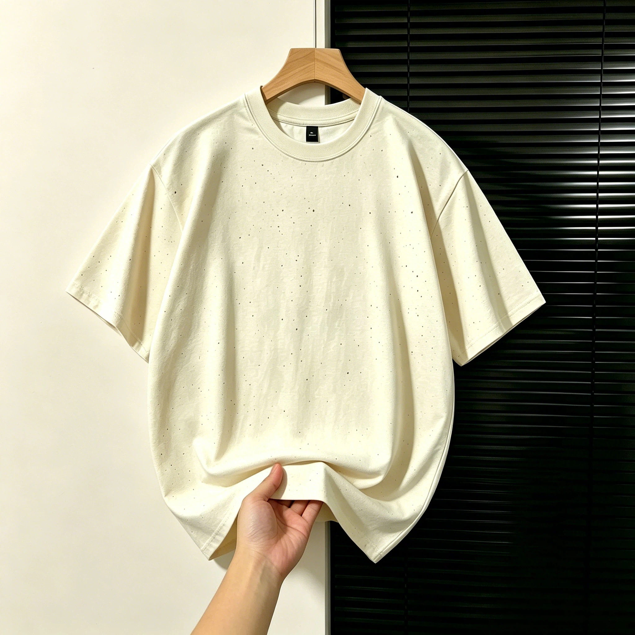 韩系杏色圆领满天星短袖T恤女休闲百搭夏季纯棉大码宽松显瘦上衣