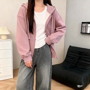 韩系慵懒风加绒加厚开衫卫衣男女时尚中学生百搭秋季大码休闲外套