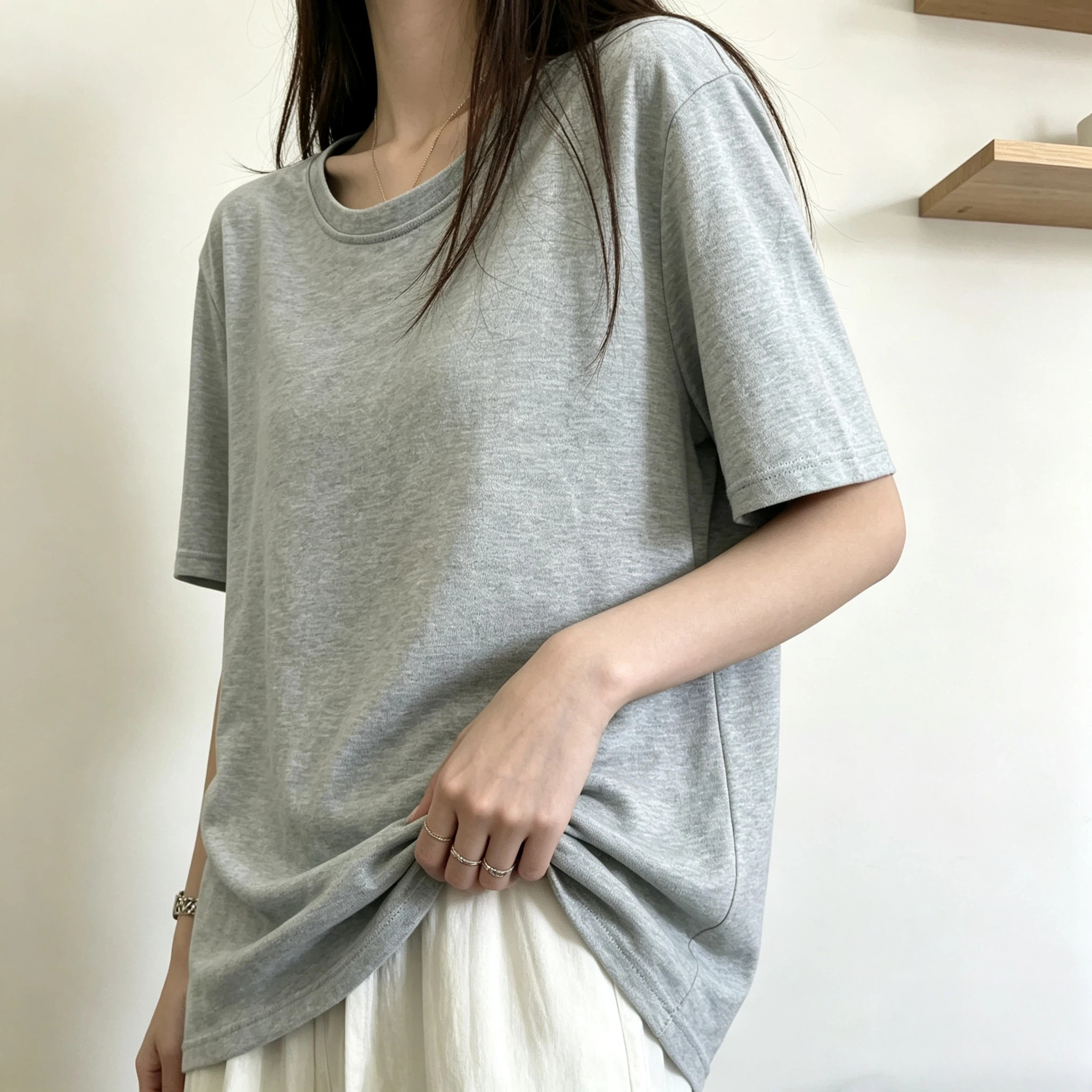 圆领薄款白色t恤女2026夏季新款短袖大码宽松显瘦内搭打底衫上衣