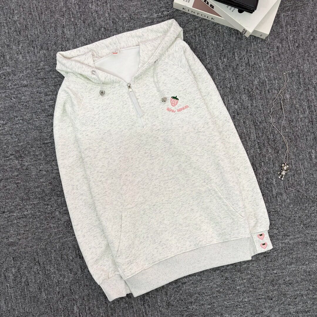 春秋外穿刺绣带帽卫衣半拉链连帽秋冬加绒宽松胖妹妹大码显瘦女装
