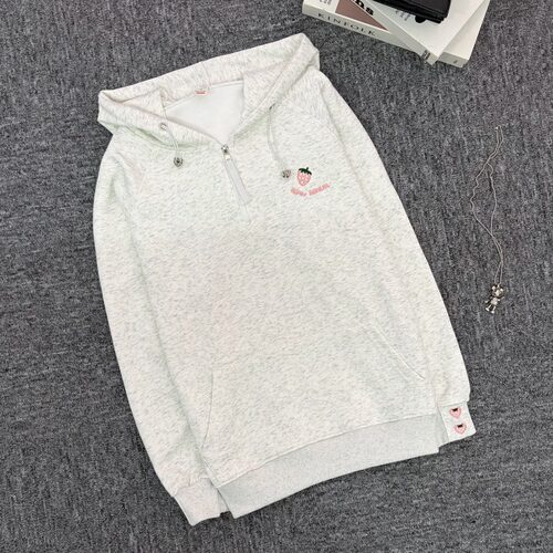 春秋外穿刺绣带帽卫衣半拉链连帽秋冬加绒宽松胖妹妹大码显瘦女装