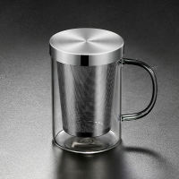 Large-capacity stainless steel glass tea cups, executive cups, transparent handles, office tea water separation and filtration cups for brewing tea thumbnail 2