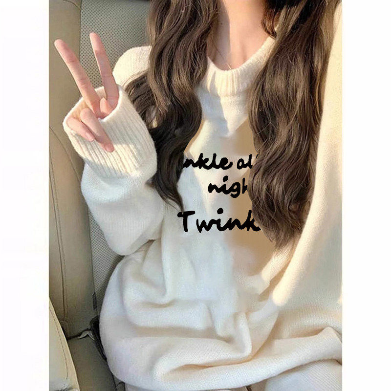 毛衣女冬季保暖加绒加厚款字母圆领套头宽松慵懒风可外穿内搭上衣,女装/女士精品,羊绒衫,淘宝优惠券,粉丝福利购,淘宝优惠卷