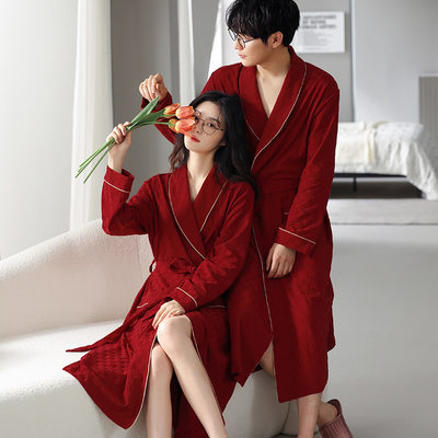 红色睡袍新娘晨袍纯棉性感情侣