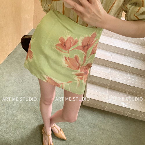 ARTME瓜瓜复古印花醋酸油画短裙