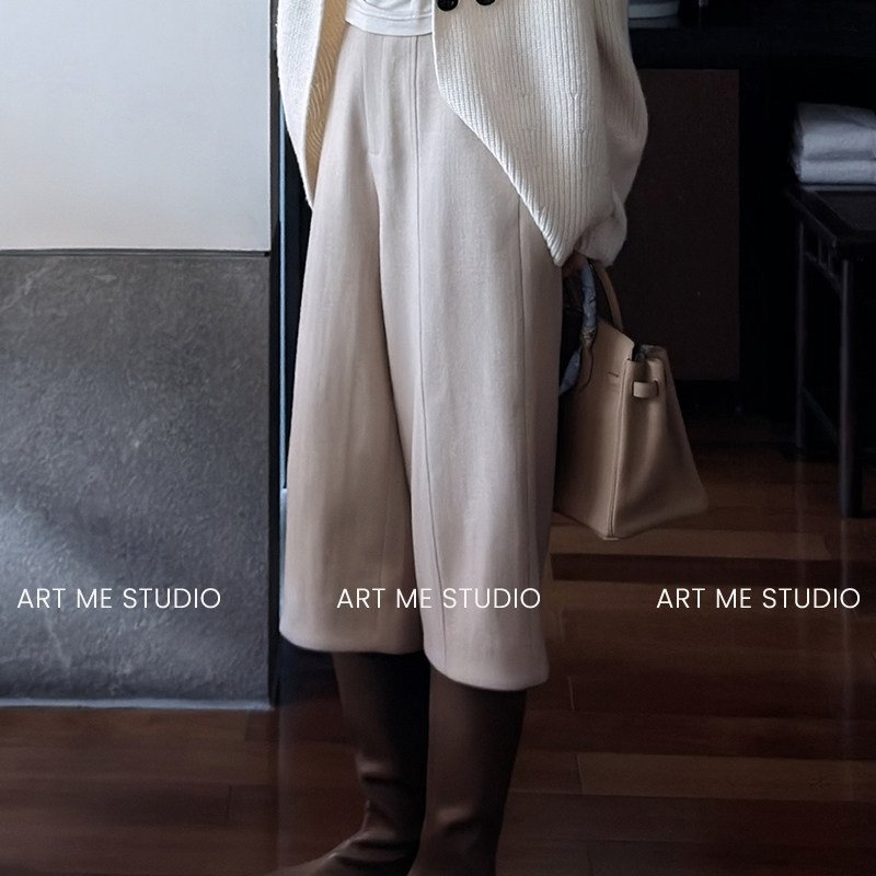 ARTME瓜瓜 毛呢中裤复古杂色分割骨线早秋阔腿七分裤w2780l1