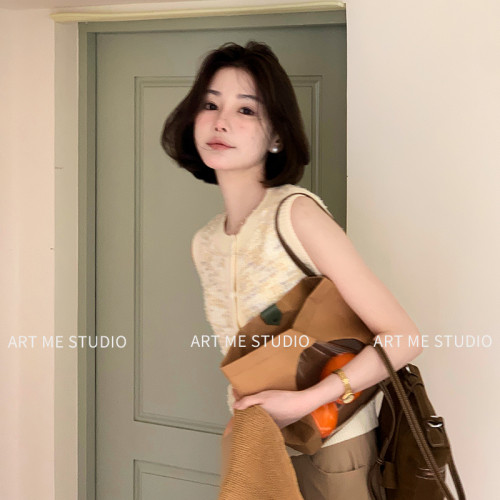 精致蛋糕小香风松弛两色针织马甲