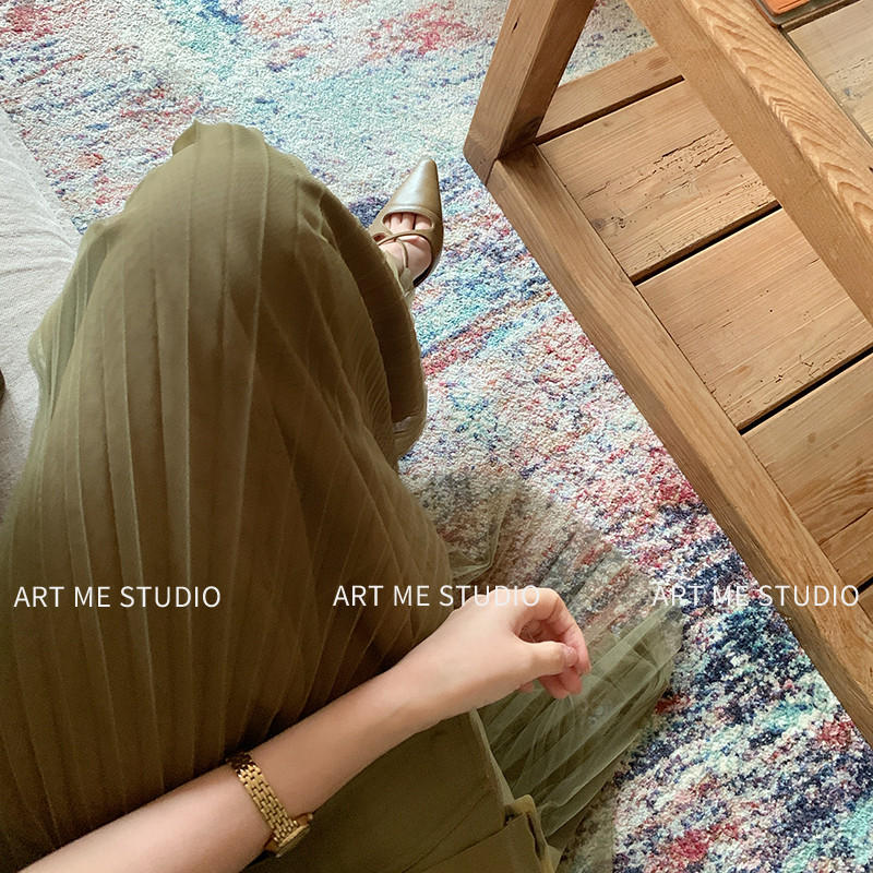 ARTME瓜瓜 复古高腰垂坠感双层藏肉半身裙女春季通勤中长款休闲裙