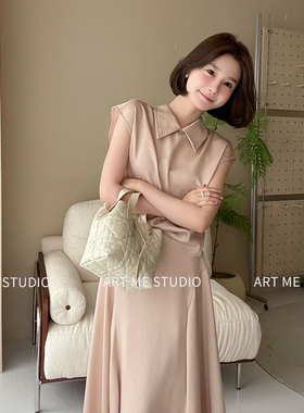 ARTME瓜瓜 通勤风翻领无袖纯色上衣女夏季坎肩设计感显瘦短款衬衫