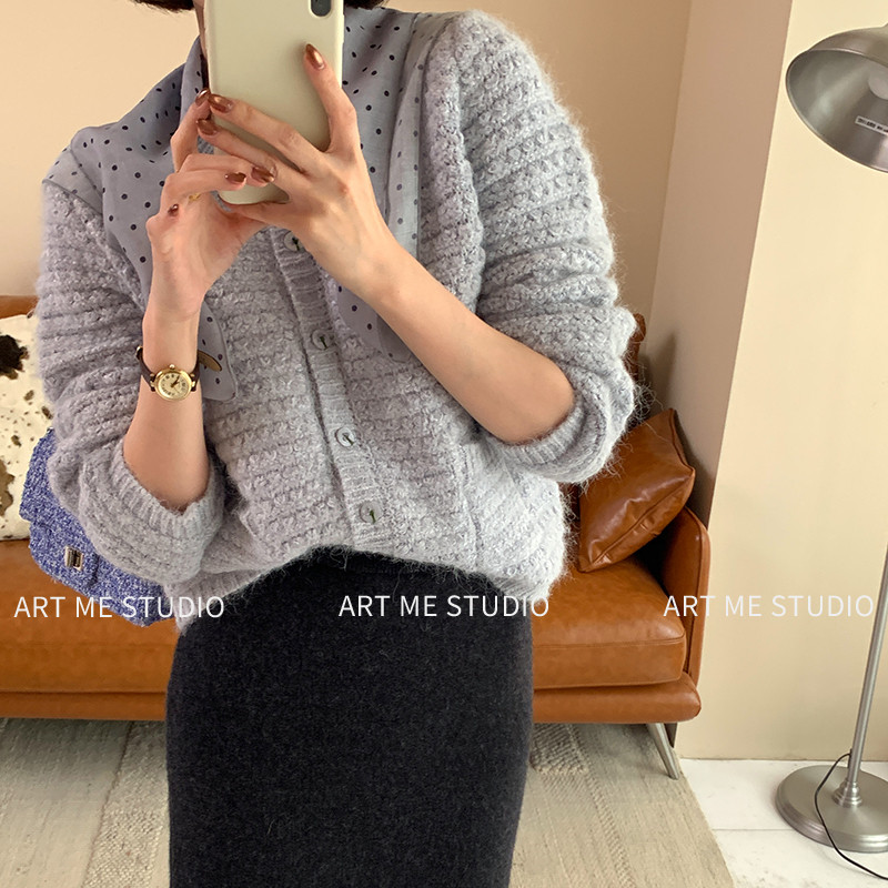 ARTME瓜瓜 绵羊毛混纺肌理小香风针织衫毛衣外套女春季开衫上衣