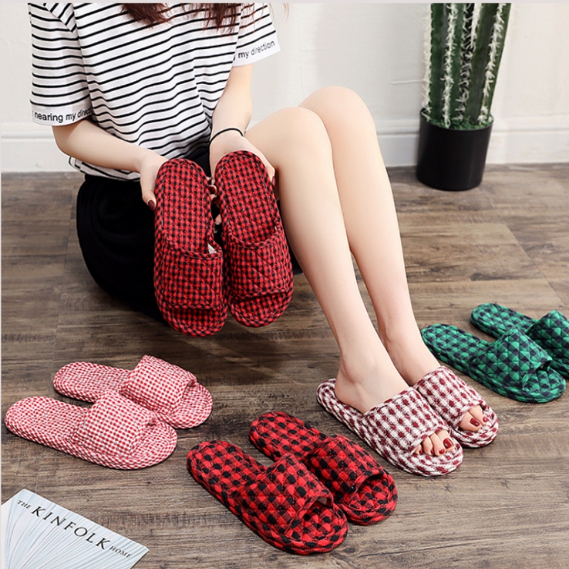 纯棉布艺布底布拖鞋木地板地砖静音室内软底女可机洗家居家夏四季