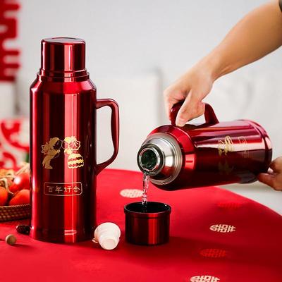 嫁妆红色保温壶结婚水壶大容量热水壶茶瓶暖壶结婚陪嫁一对热水瓶