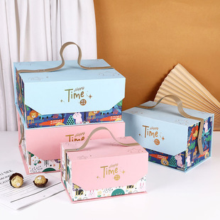 宝宝百日宴伴手礼盒手提式儿童诞生日空礼盒满月周岁结婚喜糖盒子