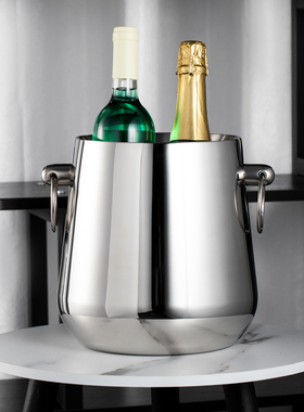 欧式奢华香槟桶双层不锈钢红酒冰桶家用洋酒冷却酒吧ktv冰镇酒桶