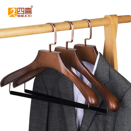 实木衣架黑胡桃宽肩无痕黄铜