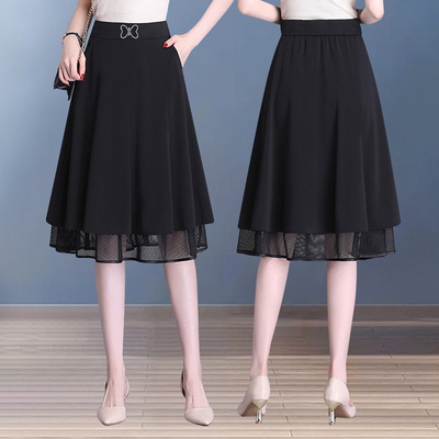 中长款口袋高腰显瘦黑色洋气裙子