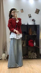 秋冬纯棉蕾丝屁帘刺绣遮臀遮肚腩下摆卫衣蕾丝打底神器半身裙屁帘