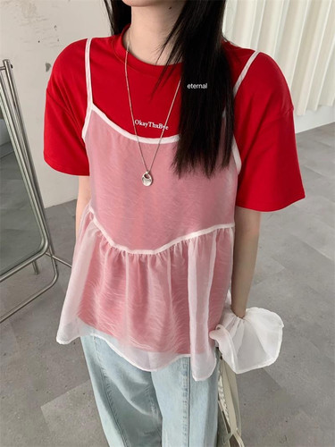2025新款夏季韩系甜美吊带背心欧根纱叠穿神器吊带多巴胺上衣女