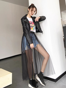 韩系百搭网纱透视半身裙叠穿裙帘单层网纱罩裙仙女半身裙长裙外搭