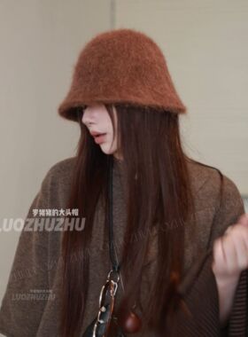 罗猪猪【糖炒栗子】日系纯色羊驼绒渔夫帽拉毛显脸小！品质控冲！