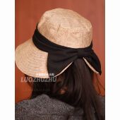 百搭蝴蝶结大帽檐遮阳帽出游草帽 日本时尚 罗猪猪 亚麻C草蝴蝶