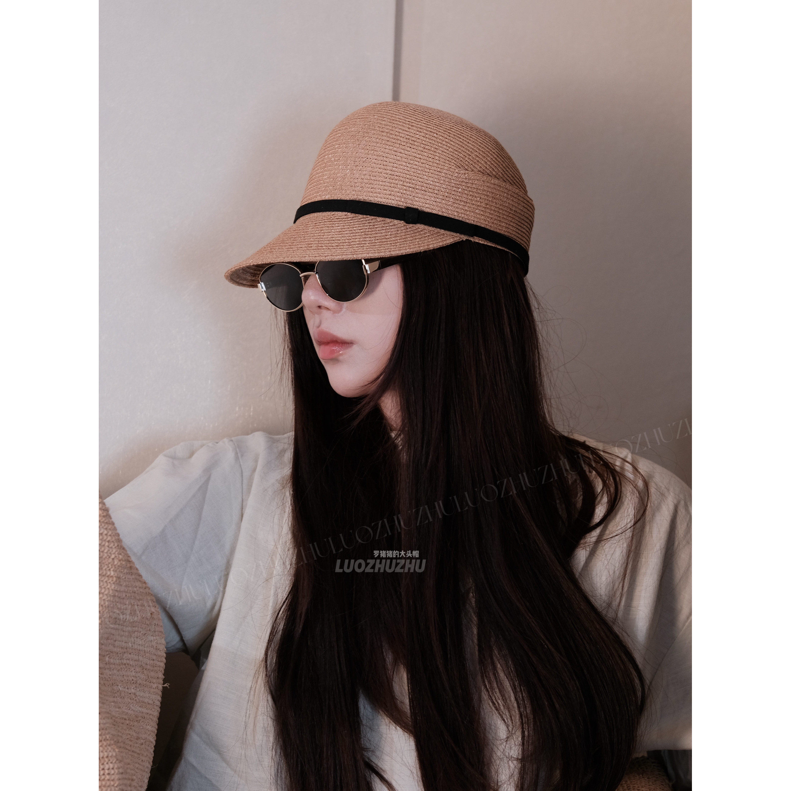 罗猪猪【宅女同款】小沿马术帽女蝴蝶结防晒鸭舌帽显脸小遮阳骑士