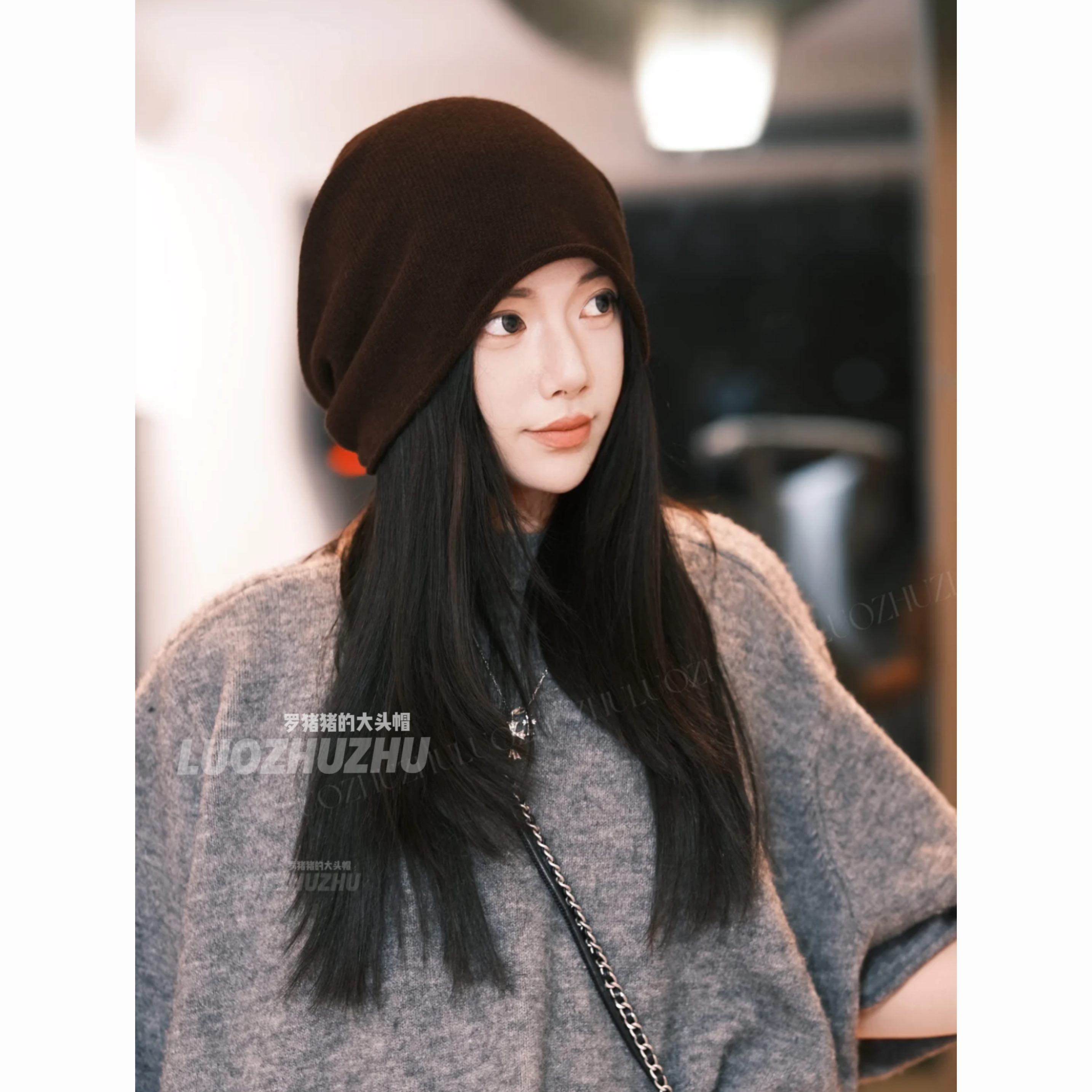罗猪猪【可可焦糖】羊绒冷帽大版本亲肤柔软秋冬季羊毛复古百搭针