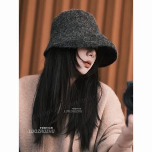 罗猪猪【磨毛山本风】秋冬羊毛遮脸盆帽显脸小百搭