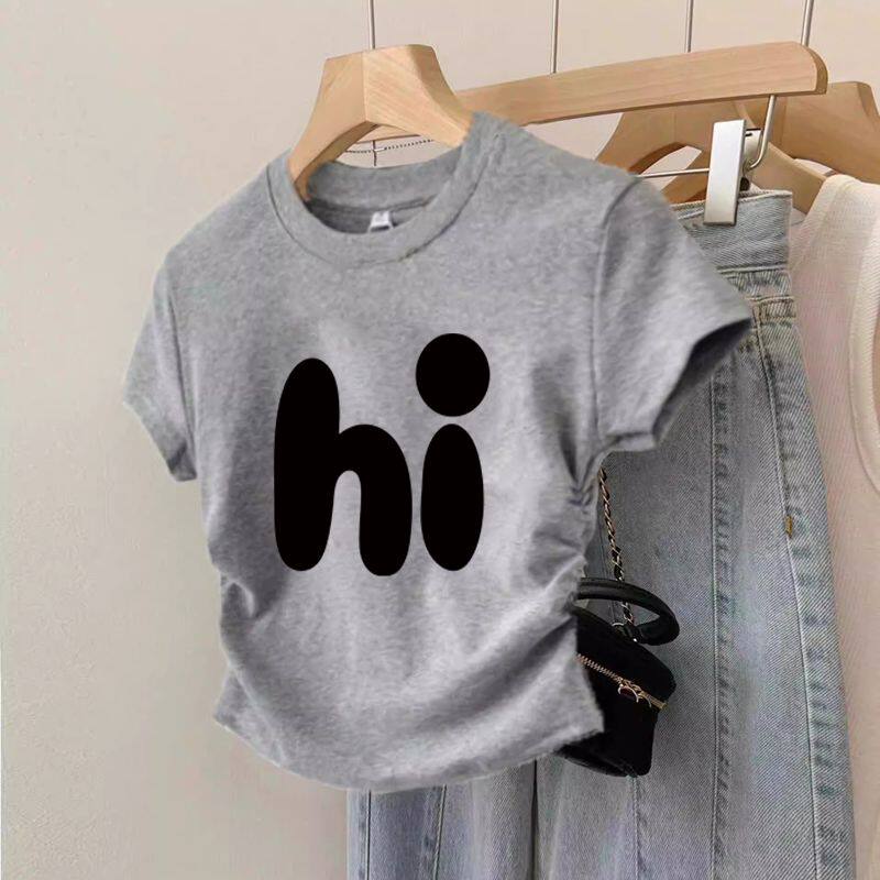 女童夏装纯棉短袖t恤中大童洋气夏季字母印花辣妹修身短款上衣潮