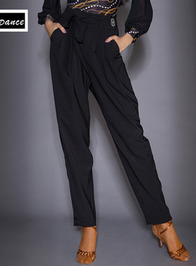 【HC高定系列】拉丁舞裤女成人小脚高腰系带练功裤牛仔恰恰DA8001