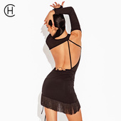 HCDANCE拉丁舞服女成人性感美背长袖 连体衣流苏舞裙DS1089 DX2056