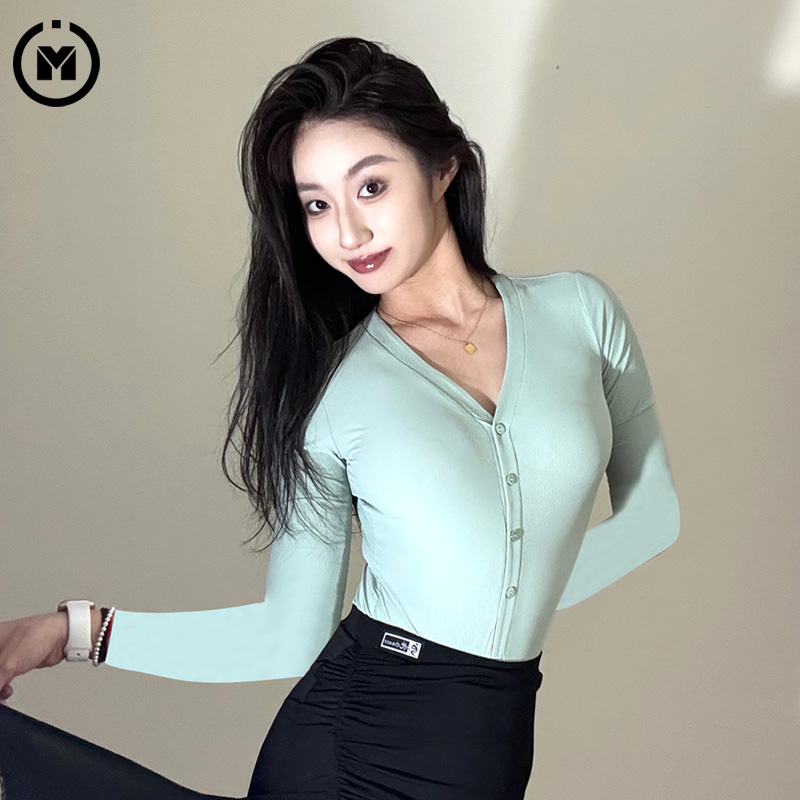 皇朝舞蹈拉丁舞上衣服练功服形体国标舞女舞衣新款V领服装 B10053