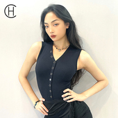 DS1010 V领休闲国标舞练功服 HC·DANCE拉丁舞连体上衣女新款 无袖